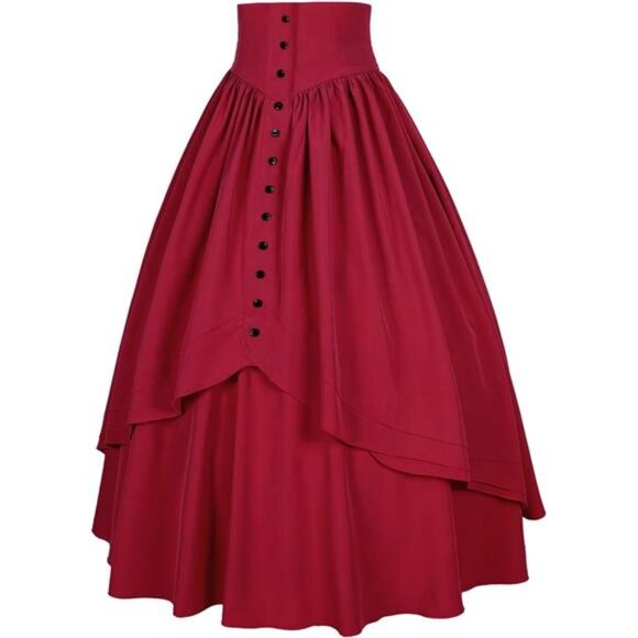 Women Skirt Medieval Renaissance Peasant Skirt Red - Picture 2 of 6